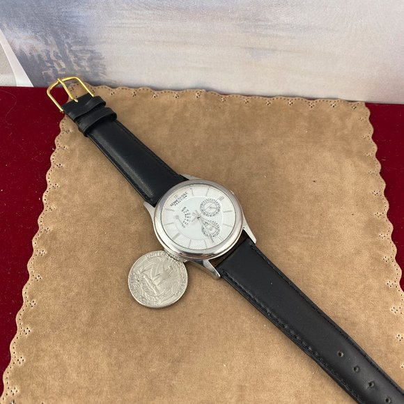 Kenneth Cole Silver Tone Black Leather Quartz Watch - Picture 9 of 10